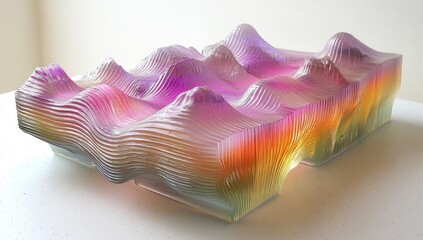 Layered, colorful 3D topography model with flowing lines