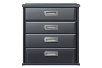 Gray filing cabinet isolated on a transparent background showing sleek design and functional storage options for office or home use