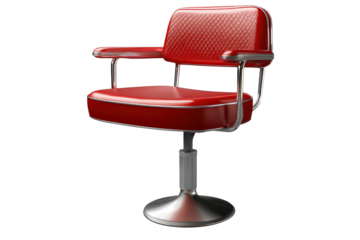 Bright red retro diner chair stands alone against a plain backdrop, reminiscent of classic American diners and vintage style furniture design