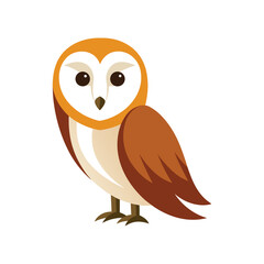 Cute cartoon barn owl with white face and brown wings on a white background