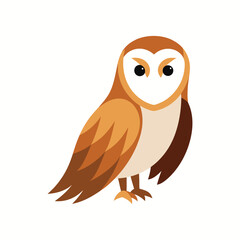 Cute cartoon barn owl with large eyes and brown feathers isolated on white background
