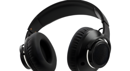 Isolated Black Over Ear Headphones with White Accents and Grid Detail