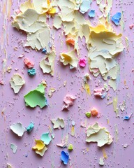 Textured paint splatters on pink background, close up detail