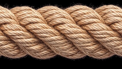 Thick twisted rope, beige colored, against black backdrop