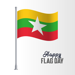 Myanmar Flag Pole Vector Illustration Wavy Flag Pole Happy Flag Day