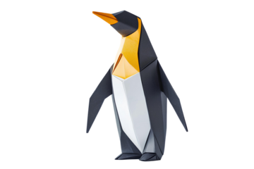 Origami penguin isolated on transparent background