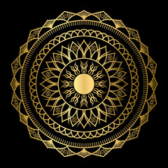 Elegant Golden Mandala Ornament on Black Background – Luxury Boho Style Vector Illustration