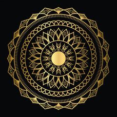 Luxury Golden Mandala Vector Design on Black Background – Editable EPS Ornament Template