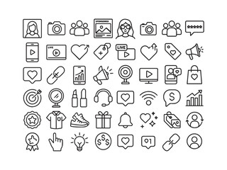 Social media line icons set for internet community email communication 