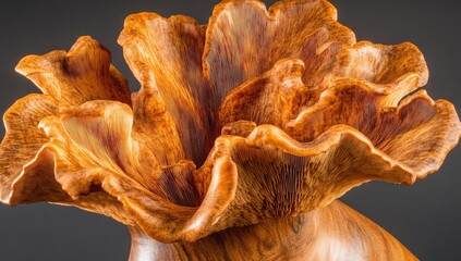 Carved, textured wooden flower blossom on curved base