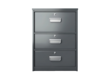 Elegant gray filing cabinet showcasing three spacious drawers, perfect for office organization and storage needs in a modern workspace setting