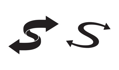 Two black curved arrows forming an s shape on a white background