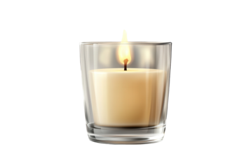 Bright candle flickering in a glass holder isolated on a transparent background, creating a warm and calming atmosphere for relaxation or celebration