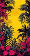 Vibrant tropical scene with pineapple and bright foliage