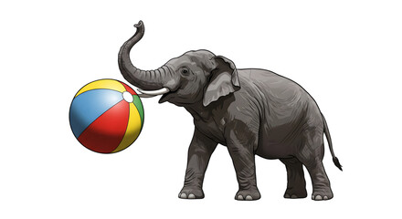 Obraz premium Illustration of Gray Elephant Playing with Beach Ball Transparent Background