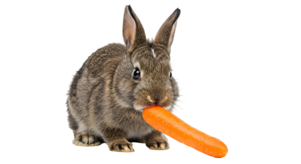 Isolated Brown Rabbit Eating Carrot Realistic Image
