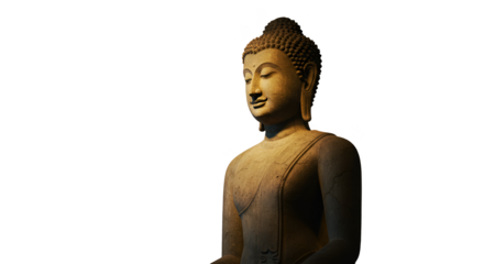 Isolated Buddha Statue Stone Texture Warm Spotlight Dark Background