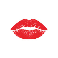 detailed red lipstick kiss imprint with texture passion and romance cosmetic makeup vector illustration.