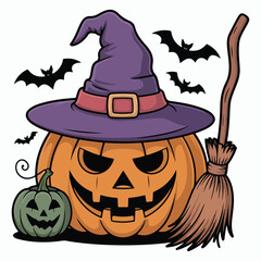 A cute smiling pumpkin cartoon with a friendly expression, ideal for kids’ Halloween T-shirts, party invitations, and festive merchandise.