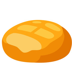 Soft sweet bun with golden crust, fluffy bakery snack element perfect for breakfast, cafe, or dessert illustration design.
