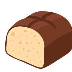Chocolate roll cake slice, soft sponge texture with creamy filling, dessert element for bakery, cafe, or sweet menu.
