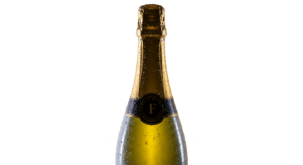 Isolated Champagne Bottle With Water Droplets Golden Light