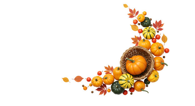 Autumn Harvest Arrangement Isolated Photo With Pumpkins Gourds Leaves