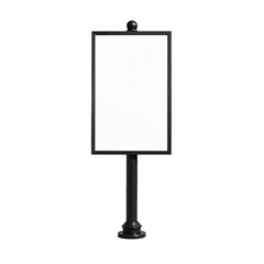 Blank vertical black metal sign stands isolated on white background, ideal for customizable advertisement, public notices, or retail promotions.
