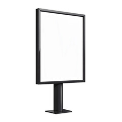 Blank vertical black metal sign stands isolated on white background, ideal for advertising, announcements, or customizable display in commercial or public settings.