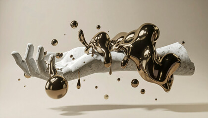 Sculpted Motion — Concrete Hand and Liquid Metal Flow