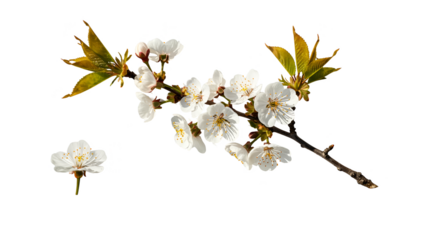 Isolated Cherry Blossom Branch White Flowers Spring