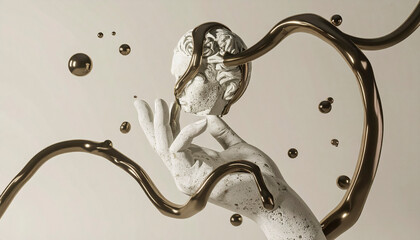Sculpted Motion — Concrete Hand and Liquid Metal Flow