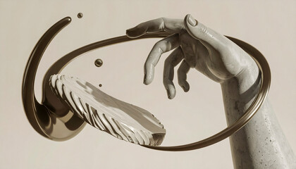 Sculpted Motion — Concrete Hand and Liquid Metal Flow
