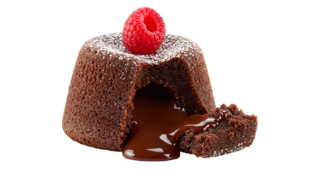 Isolated Chocolate Lava Cake Dessert With Raspberry On Top