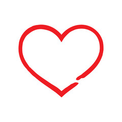 Simple Red Heart Outline Shape Hand Drawn Doodle Style Minimalist Vector Element Isolated White Background