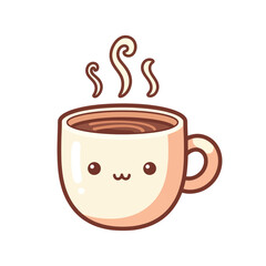 Adorable kawaii coffee cup steaming with charm, perfect for cheerful designs and branding projects
