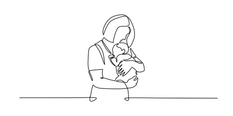 Continuous Line Drawing of a Mother Holding Her Baby