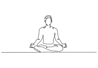 One Line Drawing of a Man Meditating in Lotus Pose