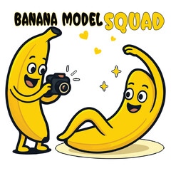 Banana Model Squad, Cute Kawaii Fruit Couple Photoshoot Illustration T-shirt Design