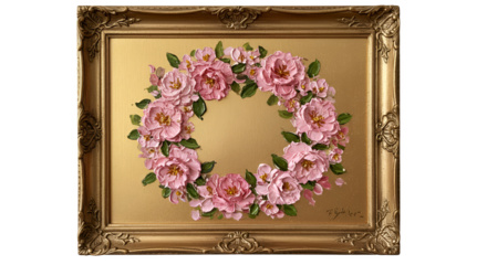 Illustration of Pink Peony Wreath On Gold Textured Background