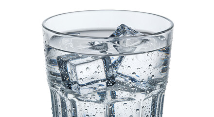 Isolated Clear Glass With Ice Cubes And Water With Bubbles