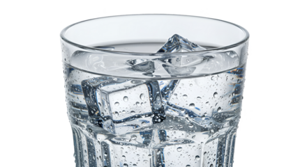 Isolated Clear Glass With Ice Cubes And Water With Bubbles