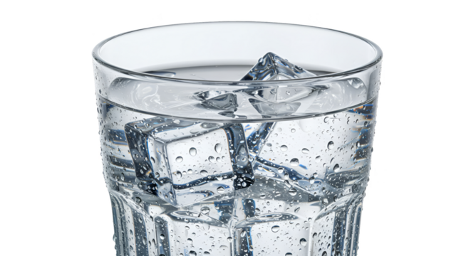 Isolated Clear Glass With Ice Cubes And Water With Bubbles - Powered by Adobe