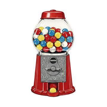 Illustration of Red Gumball Machine with Colorful Candies Transparent Background