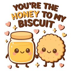 Cute Kawaii Honey and Biscuit Love Illustration design t-shirt design