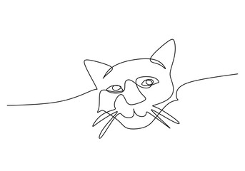 One Line Drawing of a Cat Head Silhouette