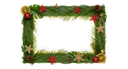 Christmas frame decoration realistic isolated PNG with green pine branches