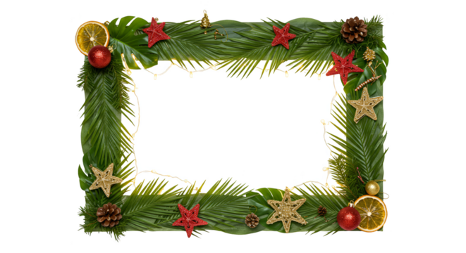 Christmas frame decoration realistic isolated PNG with green pine branches