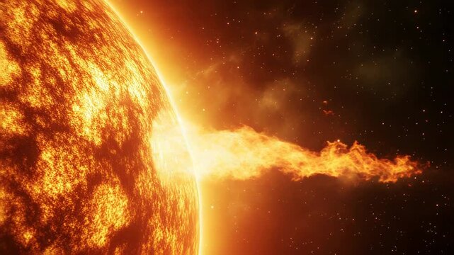 Giant sun ejecting solar flare in deep space