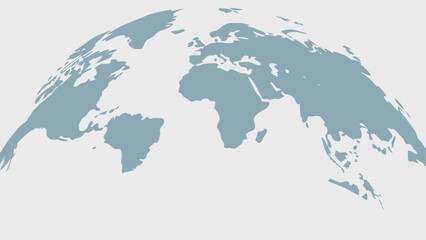Abstract world map with continents in light blue color on a white background in a curved perspective